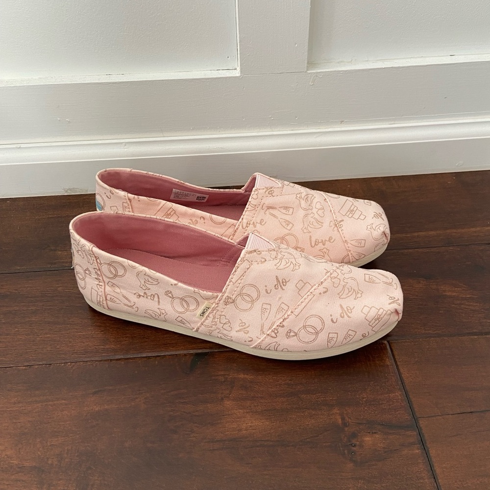 Toms RARE Limited Edition Pink Alpargata Wedding Day Print Shoes Slip on